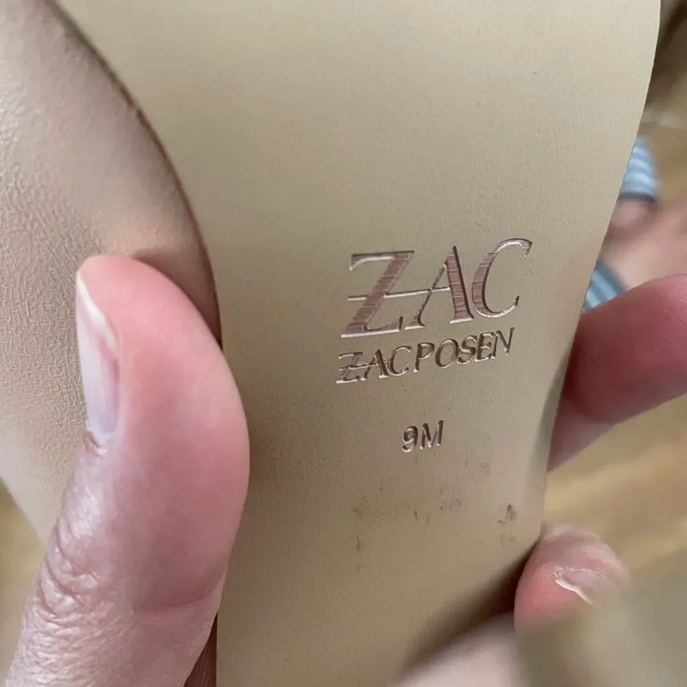 Zac Posen Nude Leather Slip One Mules Chunky Heel Women’s Shoes 9 Peep Toe Y2K